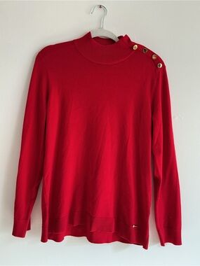 Calvin Klein Red Turtleneck Sweater with Gold Shoulder Buttons